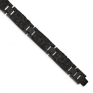 Stainless Steel Polished Black IP-plated Wire Inlay 8.5-inch Bracelet