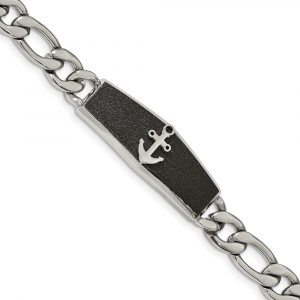 Stainless Steel Polished Black IP-plated Laser cut Anchor 8.5-inch Bracelet
