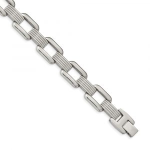 Stainless Steel Polished Square Open Link 8.5-inch Bracelet