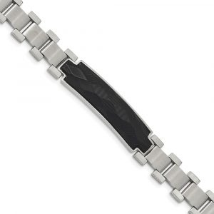 Stainless Steel 8.25-inch Brushed & Polished Solid Carbon Fiber Inlay Bracelet