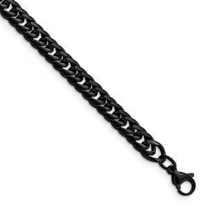 Stainless Steel Polished Black IP-plated Curb Cha-inch 9-inch Bracelet