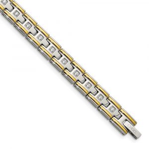 Stainless Steel Polished Yellow IP-plated with CZ 8.5-inch Bracelet