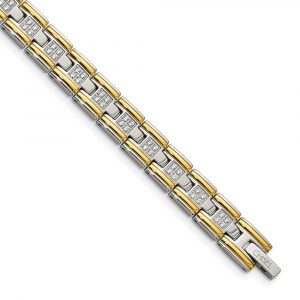 Stainless Steel Polished Yellow IP-plated with CZ 8.5-inch Bracelet
