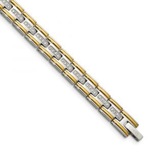 Stainless Steel Polished Yellow IP-plated with CZ 8.5-inch Bracelet