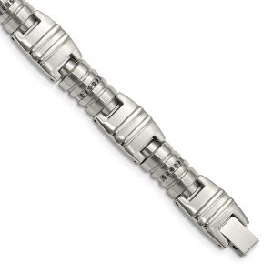 Stainless Steel Brushed and Polished with Black CZ 8.25-inch Bracelet
