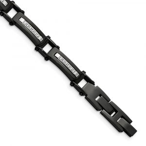 Stainless Steel Polished Black IP-plated with CZ 8.25-inch w/.5-inch ext. Bracele