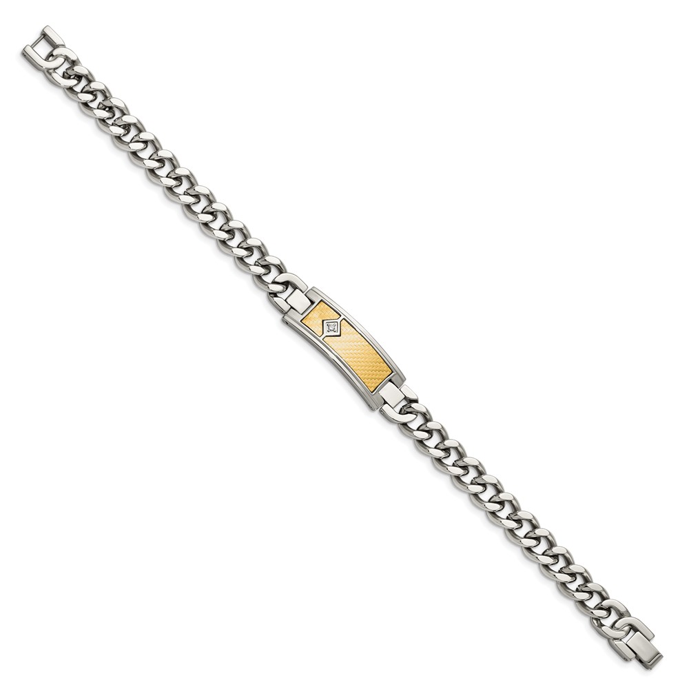 Stainless Steel 9-inch Polished with 18k Weave Textured Diamond ID Bracelet - Image 3