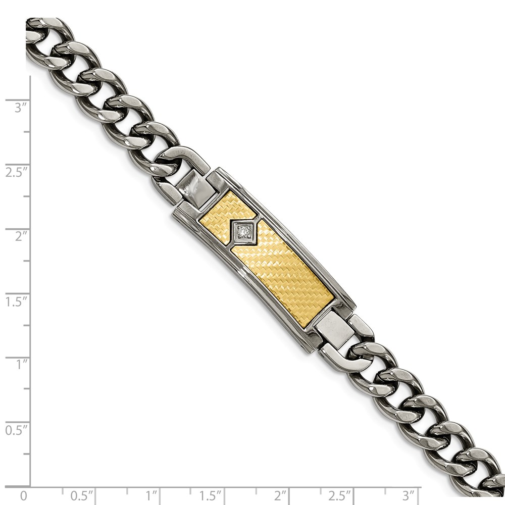 Stainless Steel 9-inch Polished with 18k Weave Textured Diamond ID Bracelet - Image 5