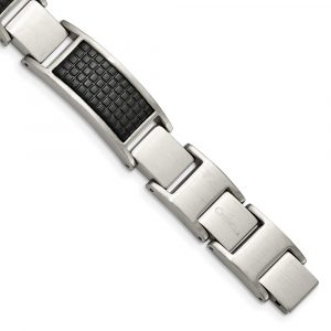 Stainless Steel Brushed & Textured Black IP-plated 8-inch w/.5-inch ext. Bracelet