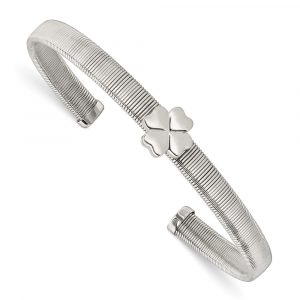 Stainless Steel Polished Flexible Four Leaf Clover Bangle