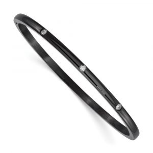 Stainless Steel Polished Black IP-plated w/CZ Bangle