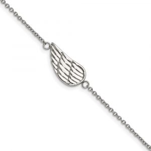 Stainless Steel Brushed & Polished Angel Wing w/1.25-inch ext. Bracelet