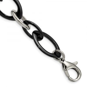 Stainless Steel Polished w/Black Ceramic 8-inch Bracelet