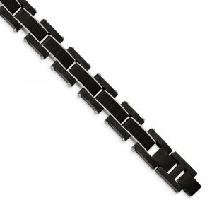 Stainless Steel Polished Black IP w/Solid Carbon Fiber Inlay 8.5-inch Bracelet