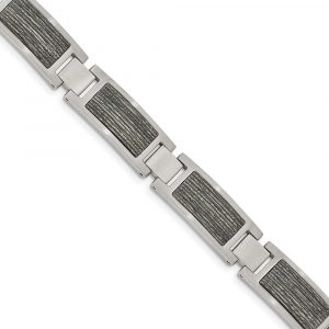 Stainless Steel Brushed with Grey Wood Inlay 8.75-inch Bracelet