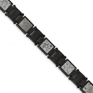 Stainless Steel Polished Black IP w/Sedimentary Rock Inlay 8.5-inch Bracelet