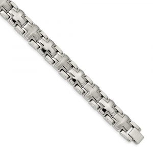 Stainless Steel Brushed and Polished Cross 8.25-inch Heavy Link Bracelet