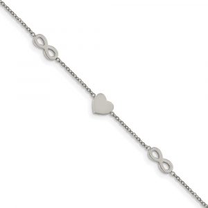 Stainless Steel Polished Heart and Infinity 7-inch w/1-inch ext. Bracelet