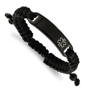 Stainless Steel Polished Black IP Nylon Adjustable Medical ID Bracelet