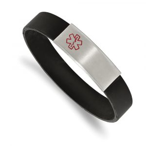 Stainless Steel Brushed w/Red Enamel Silicone Stretch Medical ID Bracelet