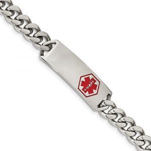 Stainless Steel Polished with Red Enamel 8-inch Medical ID Bracelet