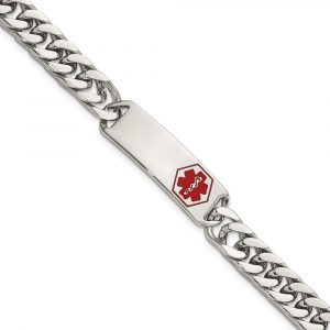 Stainless Steel Polished with Red Enamel 8.5-inch Medical ID Bracelet