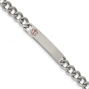 Stainless Steel Polished with Red Enamel 8-inch Medical ID Bracelet