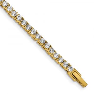 Stainless Steel Polished Yellow IP-plated with CZ 7.5-inch Tennis Bracelet