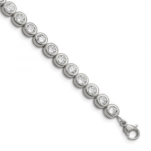 Stainless Steel Polished w/CZ 7-inch w/1-inch ext. Tennis Bracelet