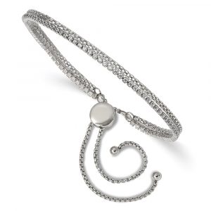 Stainless Steel Polished with CZ 2 Strand Adjustable Bracelet