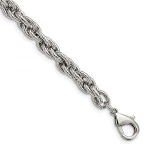 Stainless Steel Polished and Textured Fancy Rope 8-inch Bracelet