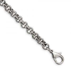 Stainless Steel Polished and Textured Link 8.25-inch Bracelet