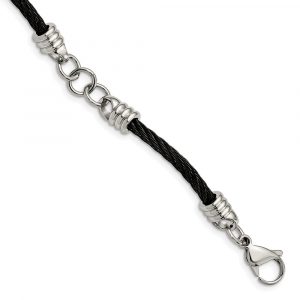 Stainless Steel Polished Black IP-plated Wire 9-inch Bracelet
