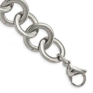 Stainless Steel Polished Circle Link w/1-inch ext. 7.5-inch Bracelet