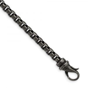 Stainless Steel Antiqued Box Chain 8.5-inch Bracelet