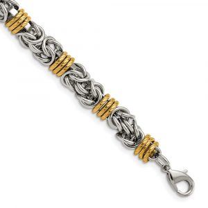 Stainless Steel Polished Yellow IP-plated Byzantine 8.25-inch Bracelet