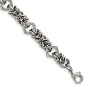 Stainless Steel Brushed and Polished Fancy Byzantine 8.25-inch Bracelet