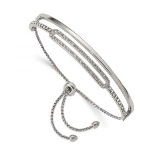 Stainless Steel Polished with Crystals Adjustable Bangle