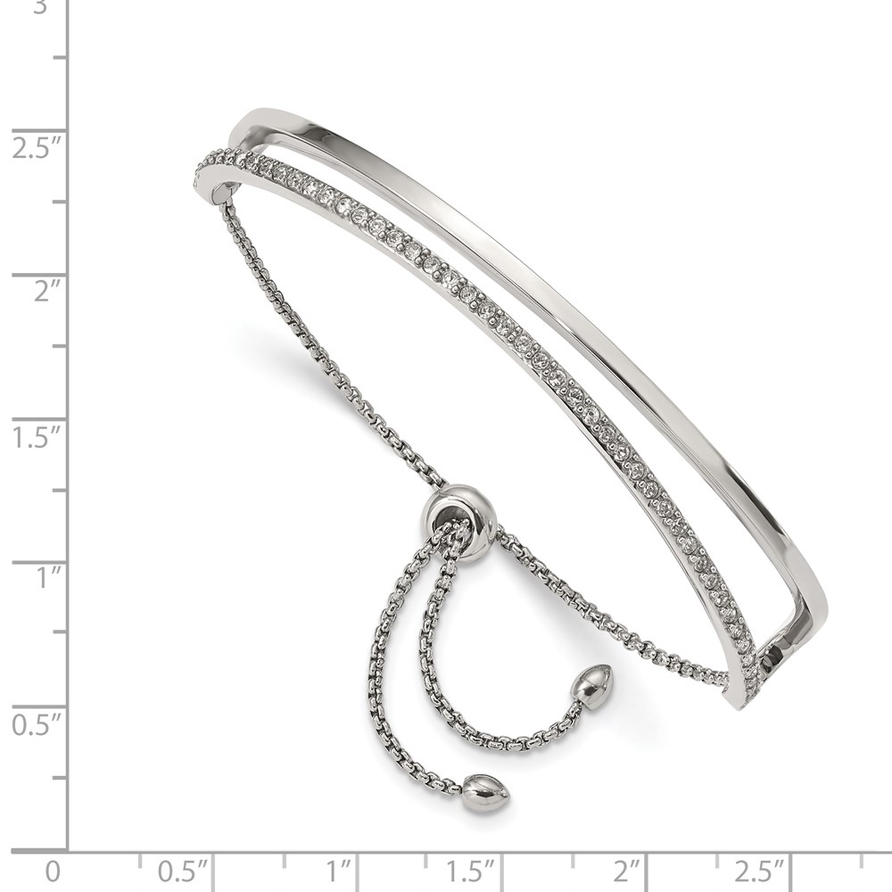 Stainless Steel Polished with Crystals Adjustable Bangle - Image 2