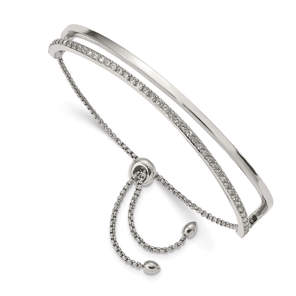 Stainless Steel Polished with Crystals Adjustable Bangle
