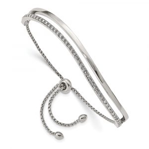 Stainless Steel Polished with Crystals Adjustable Bangle