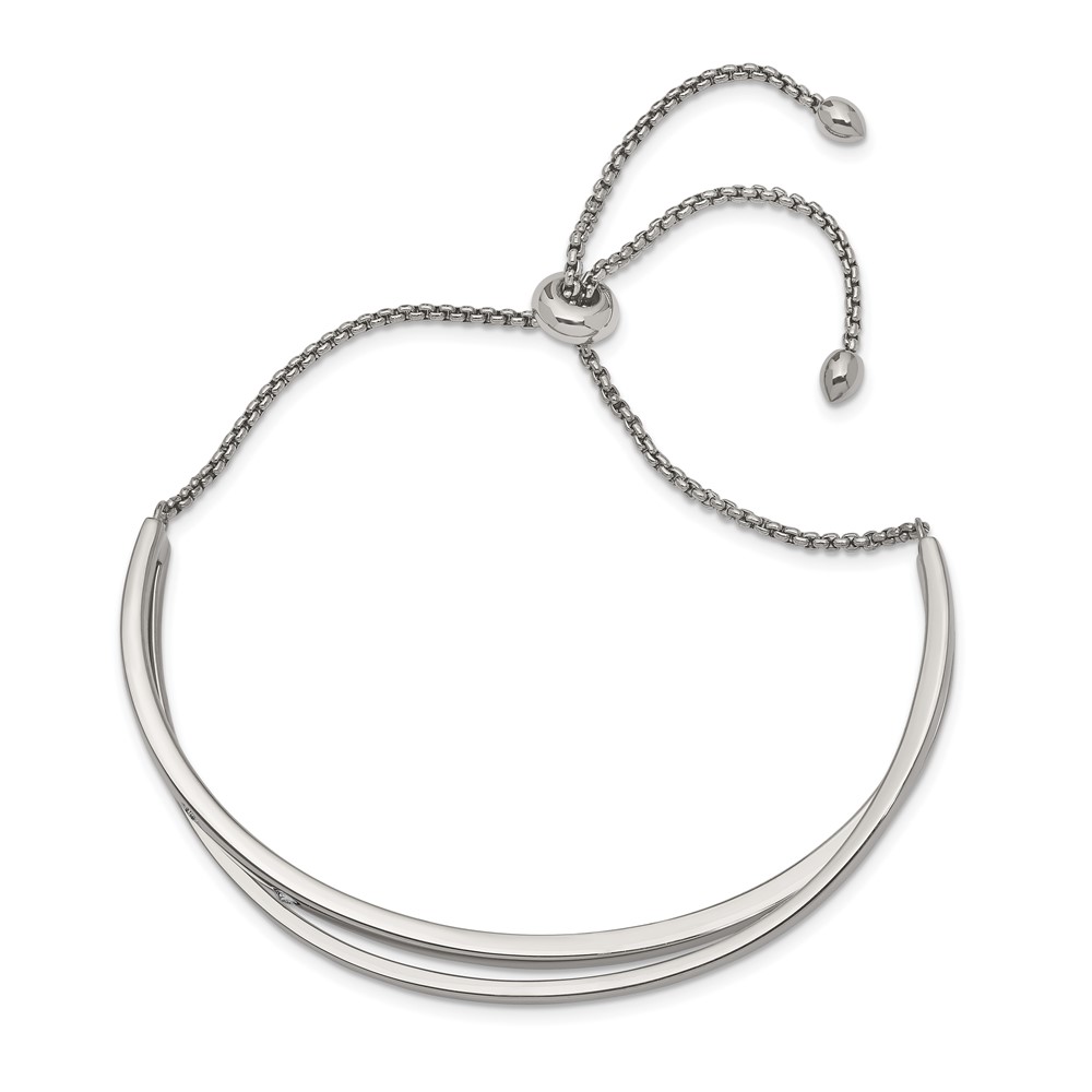 Stainless Steel Polished with Crystals Adjustable Bangle - Image 2