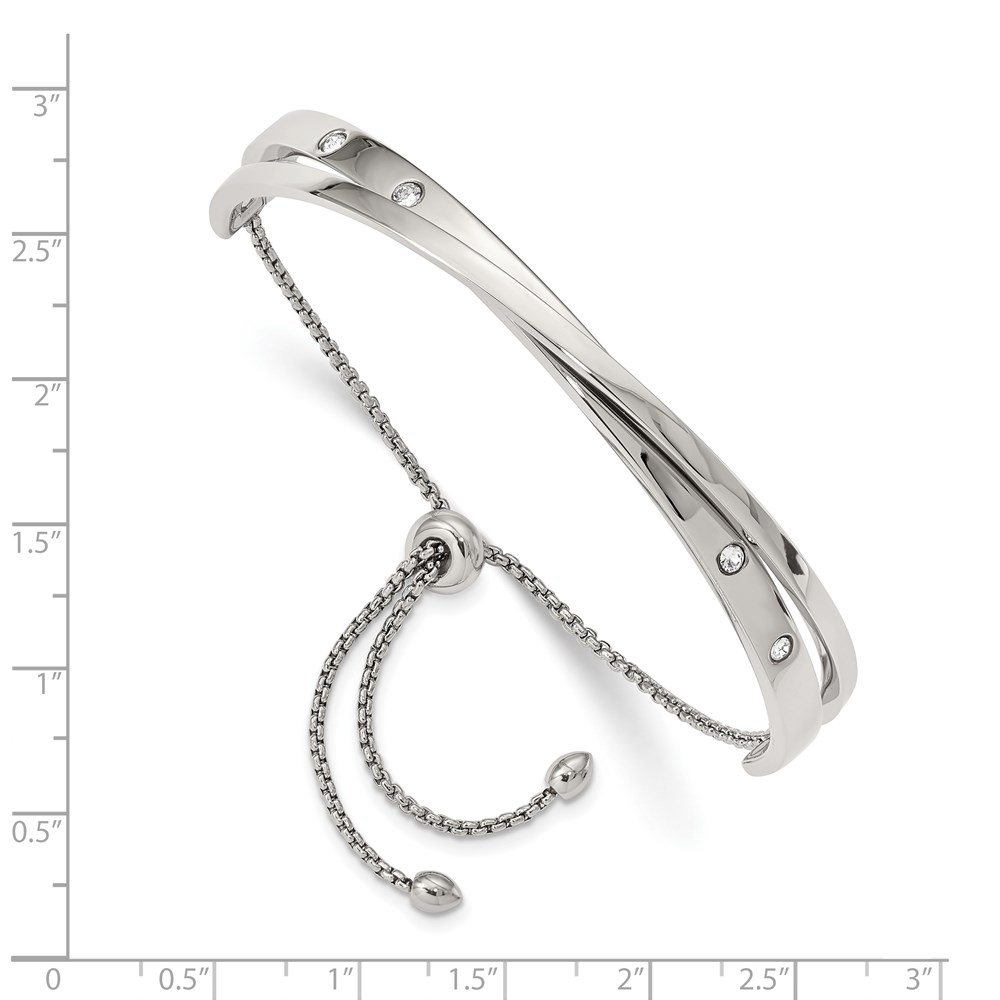 Stainless Steel Polished with Crystals Adjustable Bangle - Image 3