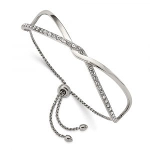 Stainless Steel Polished with Crystals Adjustable Bangle