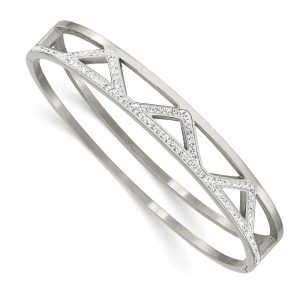 Stainless Steel Polished w/Preciosa Crystal 10mm Hinged Bangle