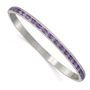 Stainless Steel Polished w/Purple CZ 5mm Hinged Bangle