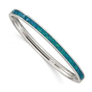 Stainless Steel Polished w/Imitation Opal 4.75mm Hinged Bangle