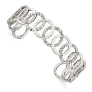 Stainless Steel Polished with Crystals 14.5mm Circles Bangle