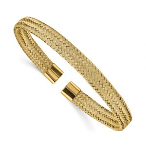 Stainless Steel Polished Yellow IP-plated 6mm Mesh Wire Cuff Bangle