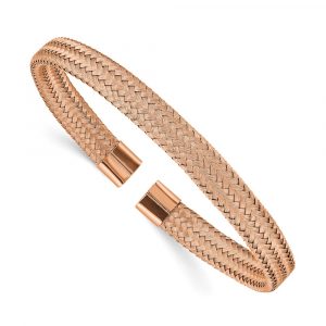 Stainless Steel Polished Rose IP-plated 6mm Mesh Wire Cuff Bangle